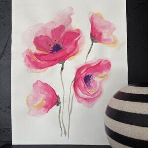 Hand Painted Watercolour Poppies